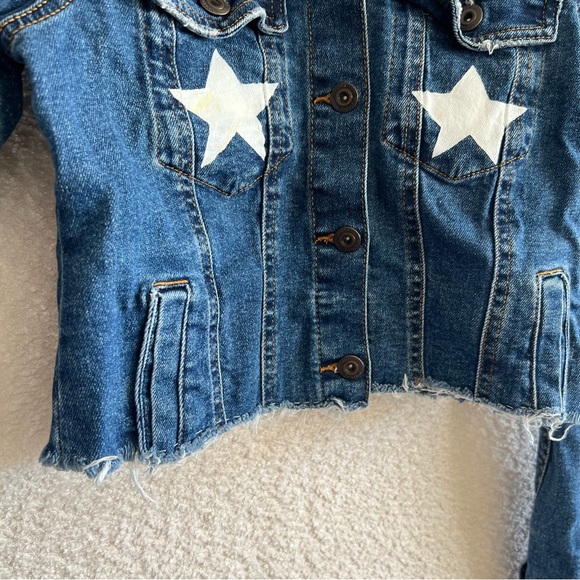 Bershka Girl BSKGIRL Denim Jacket Patches Stars Jean Jacket Girls Size XS - Picture 6 of 11